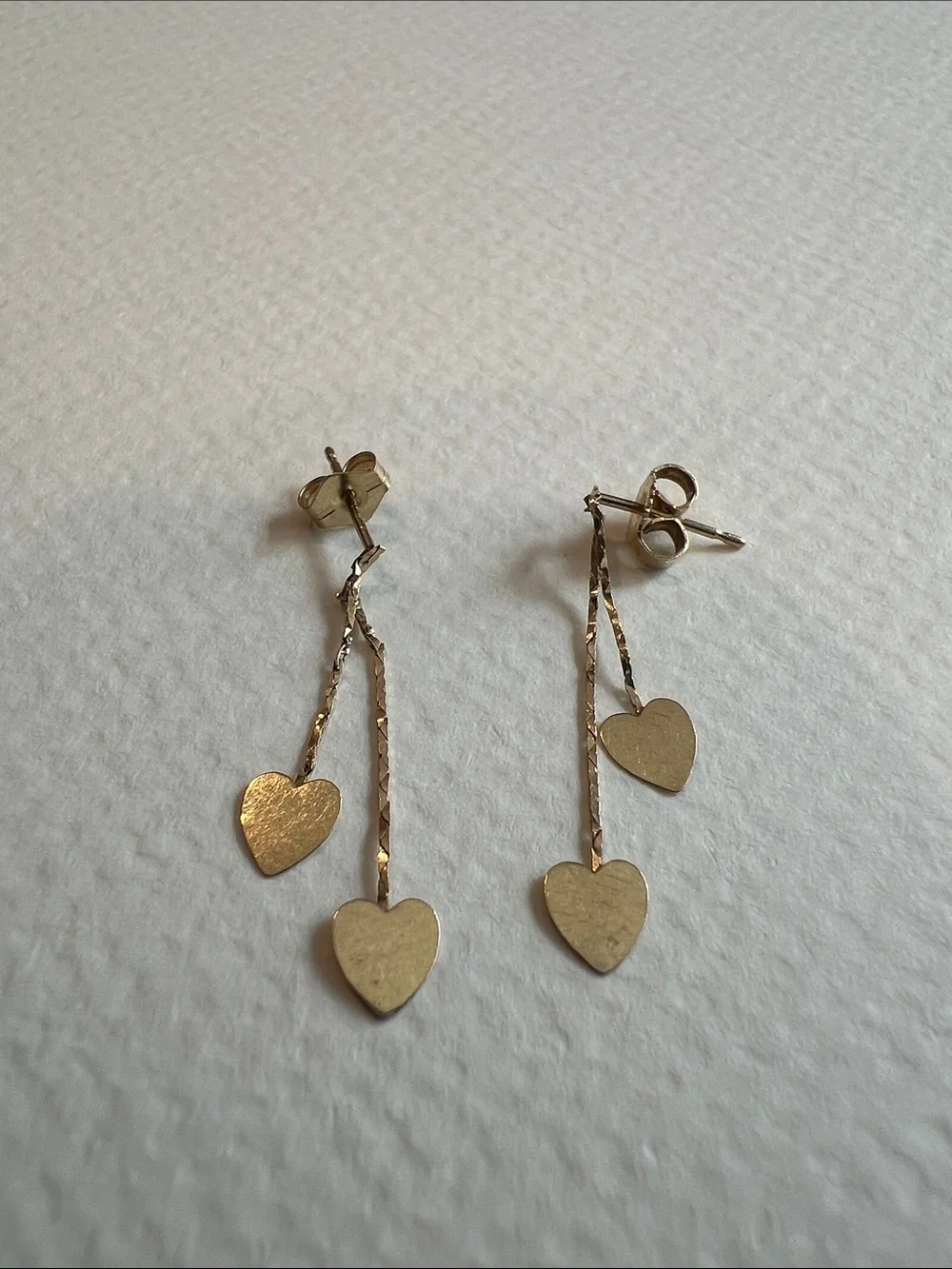 14 K Gold Heart Drop Dangle Earrings - .50 Grams